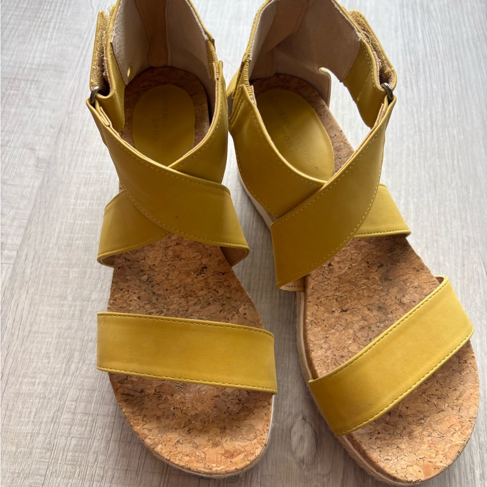 Adrienne Vittadini Yellow Strappy Cork Sandals US 9